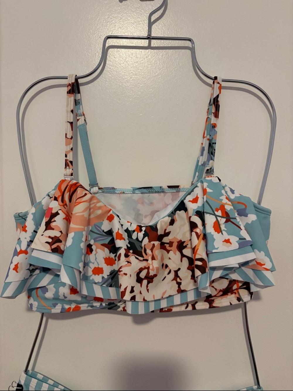 Women’s Two-Piece Floral Ruffle Swim Set in Light Blue - Picture 2 of 5